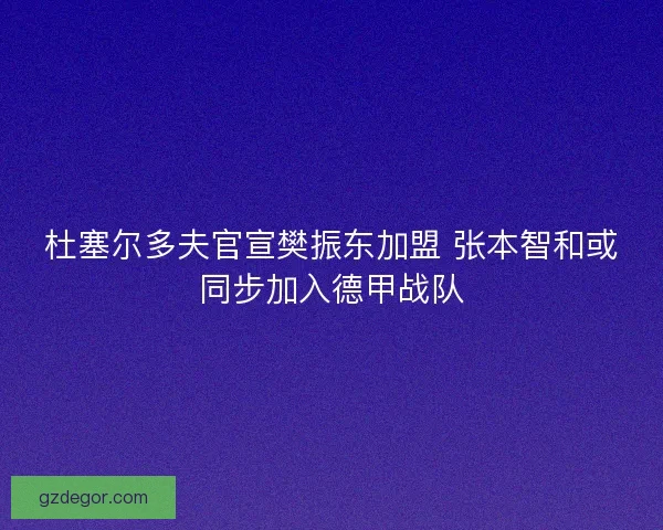 杜塞尔多夫官宣樊振东加盟 张本智和或同步加入德甲战队