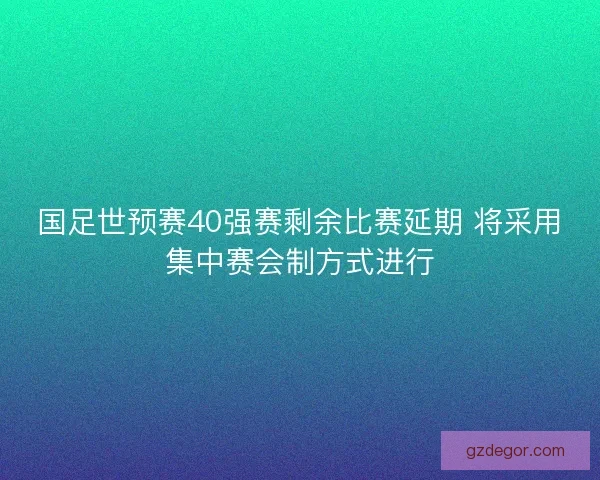 国足世预赛40强赛剩余比赛延期 将采用集中赛会制方式进行